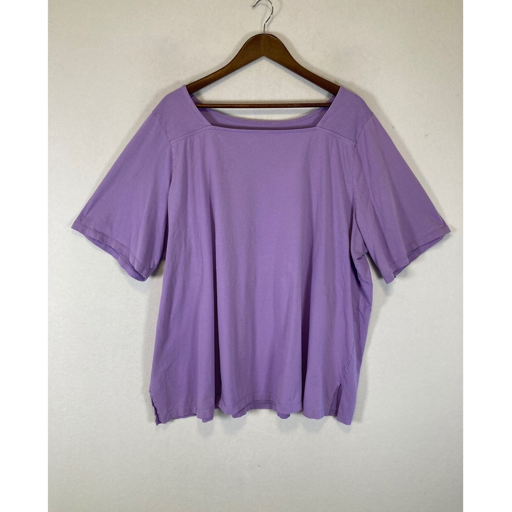 Modern Square Neck Within Women 3X Purple Cotton‎ Short Sleeve Side Vent Tee